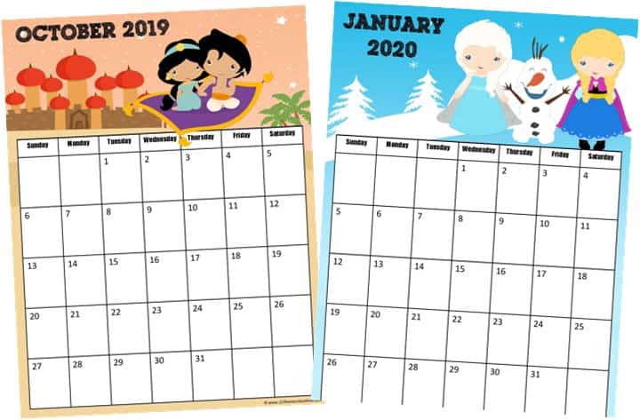 👑 Free Printable Disney Princess Calendar 2023